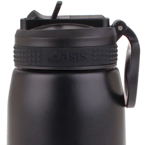 2x Oasis 780ml Stainless Steel Insulated Sports Bottle with Sipper Straw - Black