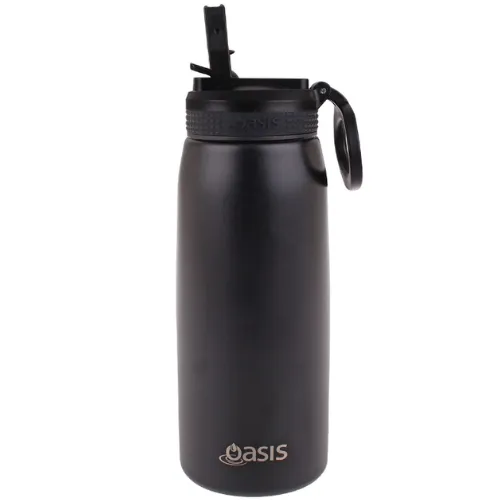 2x Oasis 780ml Stainless Steel Insulated Sports Bottle with Sipper Straw - Black