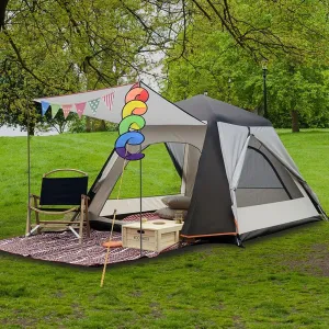 3-4 Person Automatic Pop-up Tent with Porch Camping Tent for Family Portable Cabana Tent for Outdoor Camping Hiking Fishing (Coffee 3)