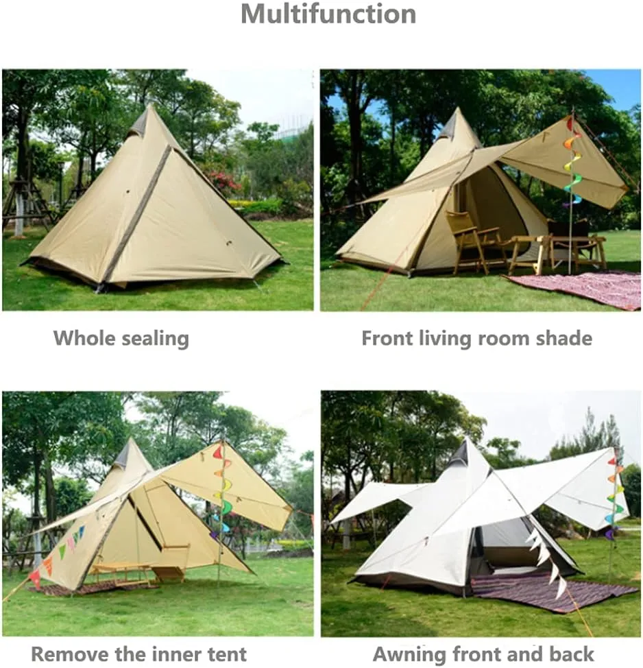 3-4 Person Camping Family Teepee Tent Outdoor Double Layers Indian Tipi Tent Suitable for Camping Hiking Holi (Yellow 320X240X200CM) (Yellow 320X240X200CM)