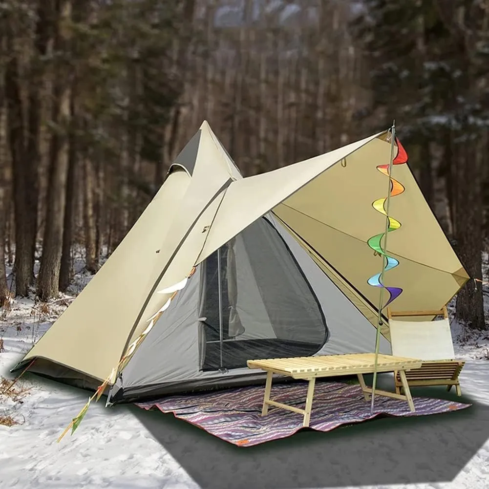 3-4 Person Camping Family Teepee Tent Outdoor Double Layers Indian Tipi Tent Suitable for Camping Hiking Holi (Yellow 320X240X200CM) (Yellow 320X240X200CM)