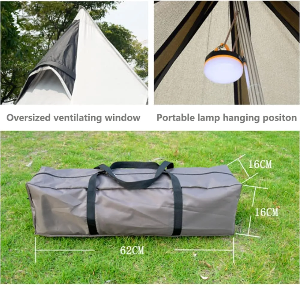 3-4 Person Camping Family Teepee Tent Outdoor Double Layers Indian Tipi Tent Suitable for Camping Hiking Holi (Yellow 320X240X200CM) (Yellow 320X240X200CM)