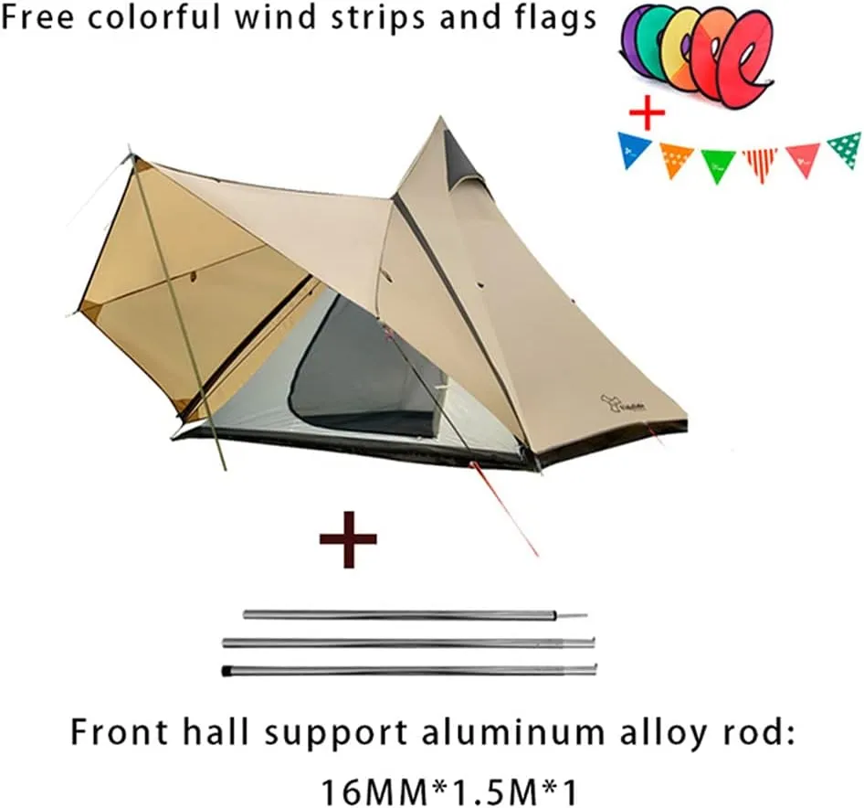 3-4 Person Camping Family Teepee Tent Outdoor Double Layers Indian Tipi Tent Suitable for Camping Hiking Holi (Yellow 320X240X200CM) (Yellow 320X240X200CM)