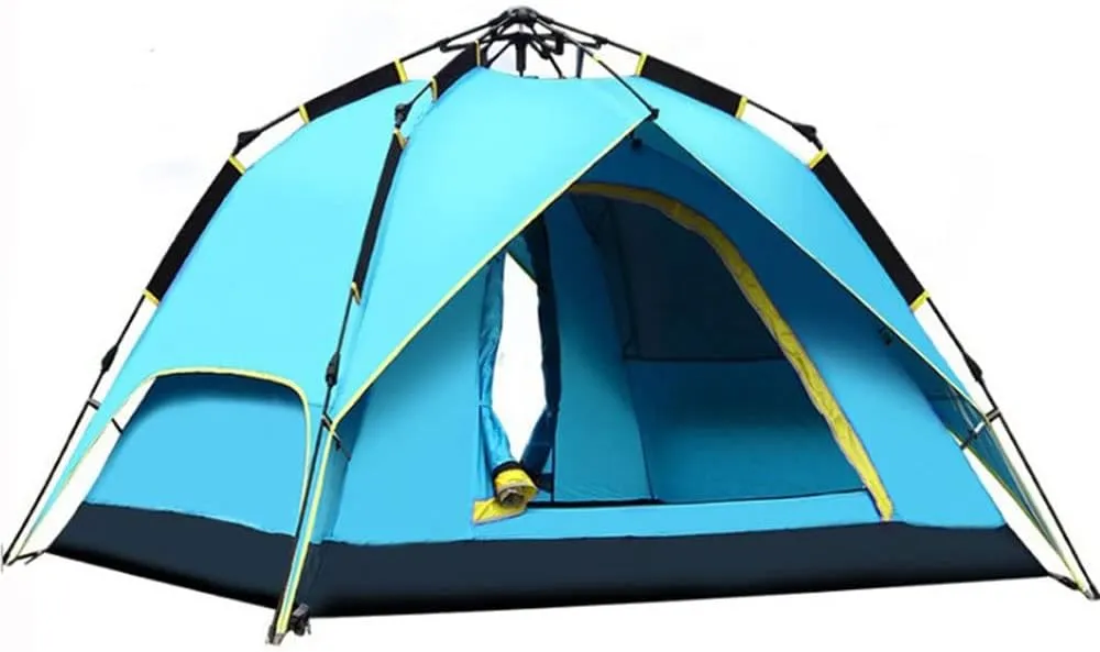 3-4 Person Family Camping Tent Automatic Instant Pop Up PU3000mm 210D Oxford Material Family-Sized Groups Camp Beach Tents (Blue)