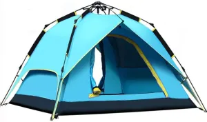 3-4 Person Family Camping Tent Automatic Instant Pop Up PU3000mm 210D Oxford Material Family-Sized Groups Camp Beach Tents (Blue)
