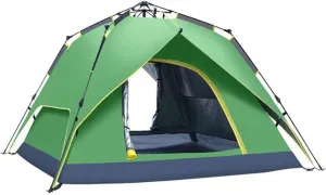 3-4 Person Family Camping Tent Automatic Instant Pop Up PU3000mm 210D Oxford Material Family-Sized Groups Camp Beach Tents (Green)