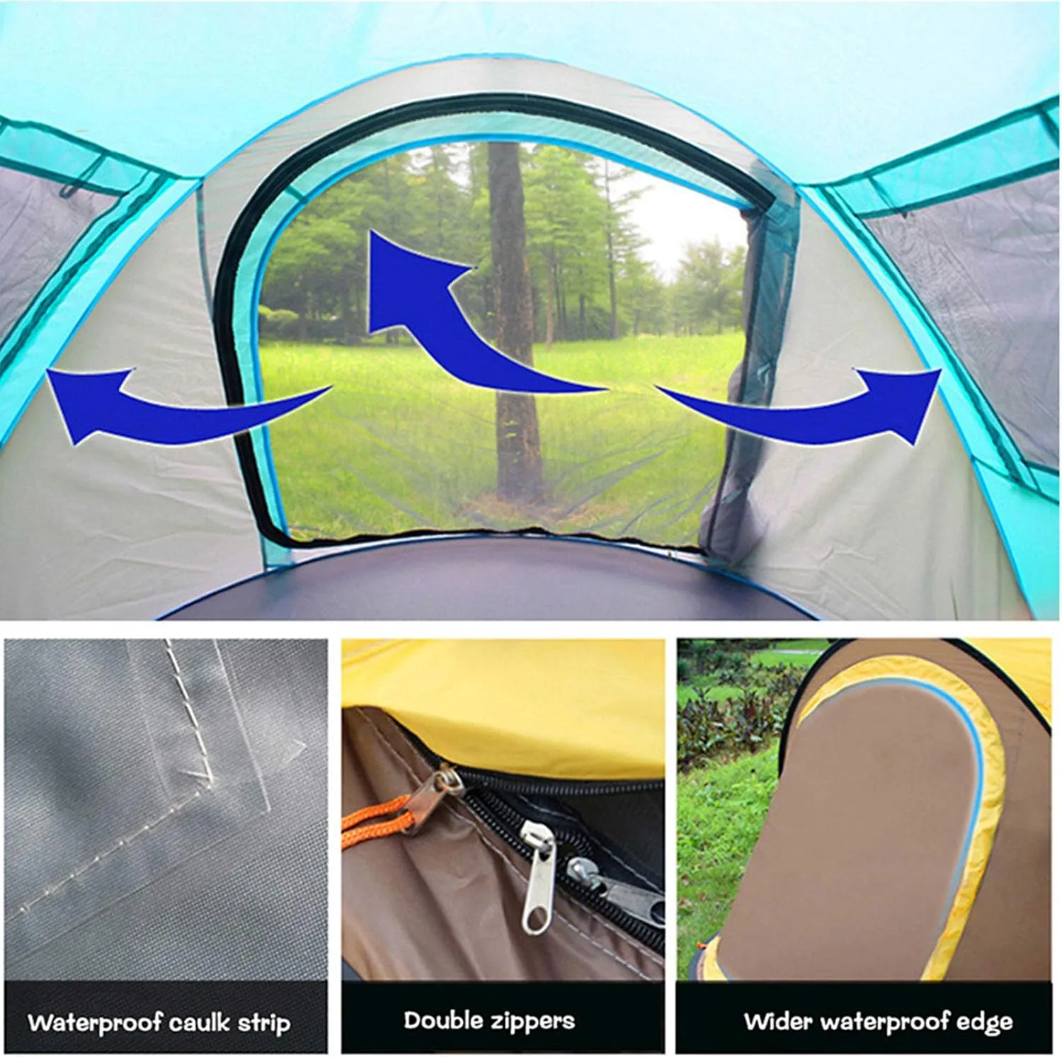 3-4 Person Pop Up Camping Tents, Automatic Portable Family Tent with Two Windows and Two Doors, Single Layer Waterproof Easy Setup Outdoor Dome Tent for Picnic, Hiking, Fishing