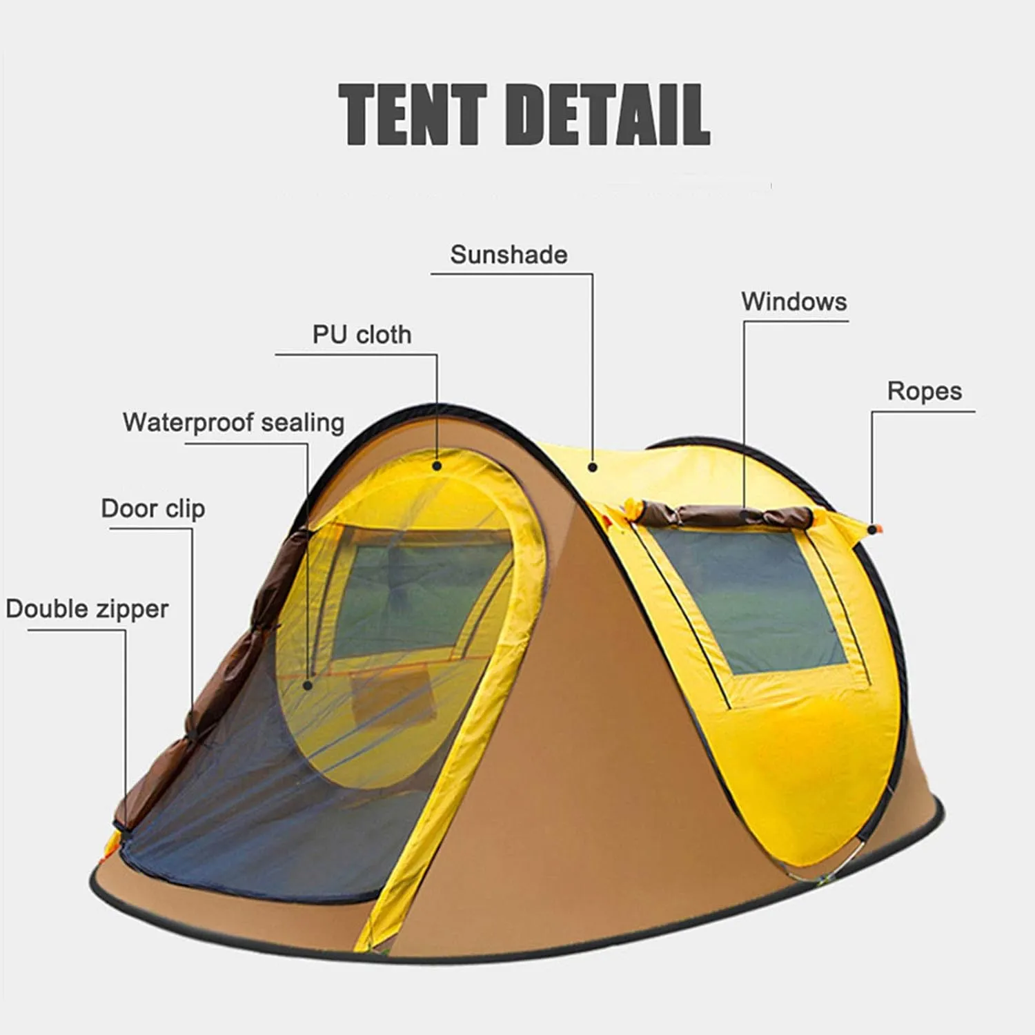 3-4 Person Pop Up Camping Tents, Automatic Portable Family Tent with Two Windows and Two Doors, Single Layer Waterproof Easy Setup Outdoor Dome Tent for Picnic, Hiking, Fishing