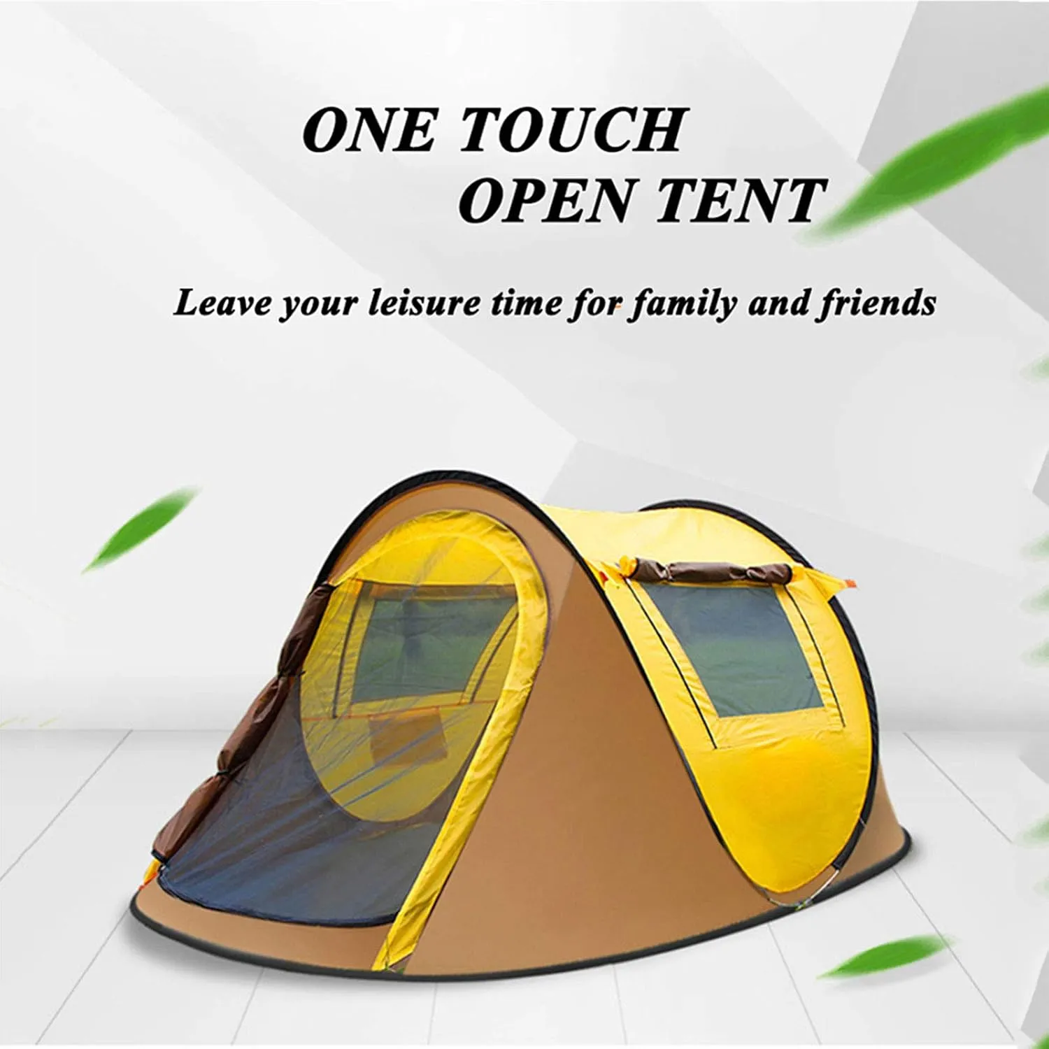 3-4 Person Pop Up Camping Tents, Automatic Portable Family Tent with Two Windows and Two Doors, Single Layer Waterproof Easy Setup Outdoor Dome Tent for Picnic, Hiking, Fishing