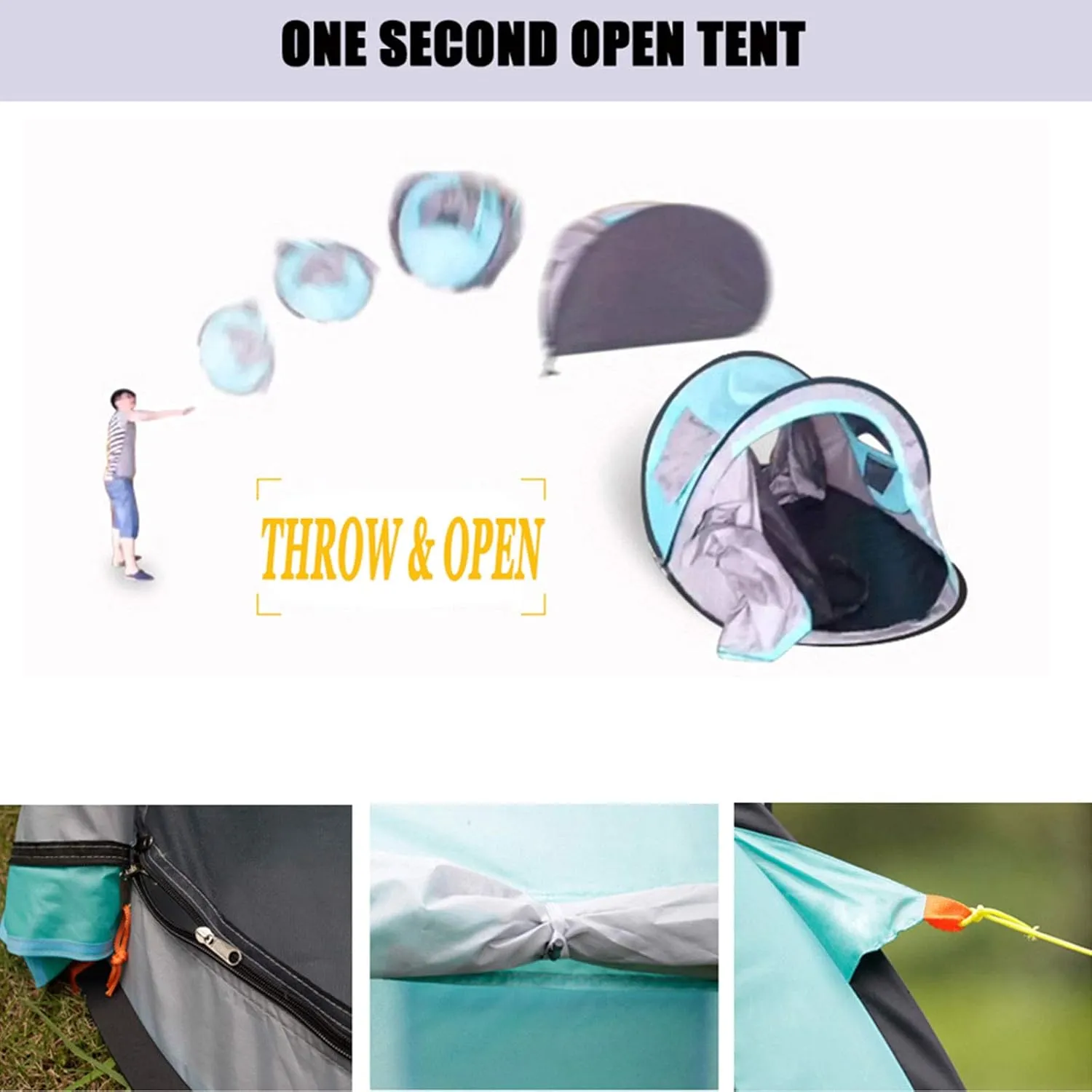 3-4 Person Pop Up Camping Tents, Automatic Portable Family Tent with Two Windows and Two Doors, Single Layer Waterproof Easy Setup Outdoor Dome Tent for Picnic, Hiking, Fishing