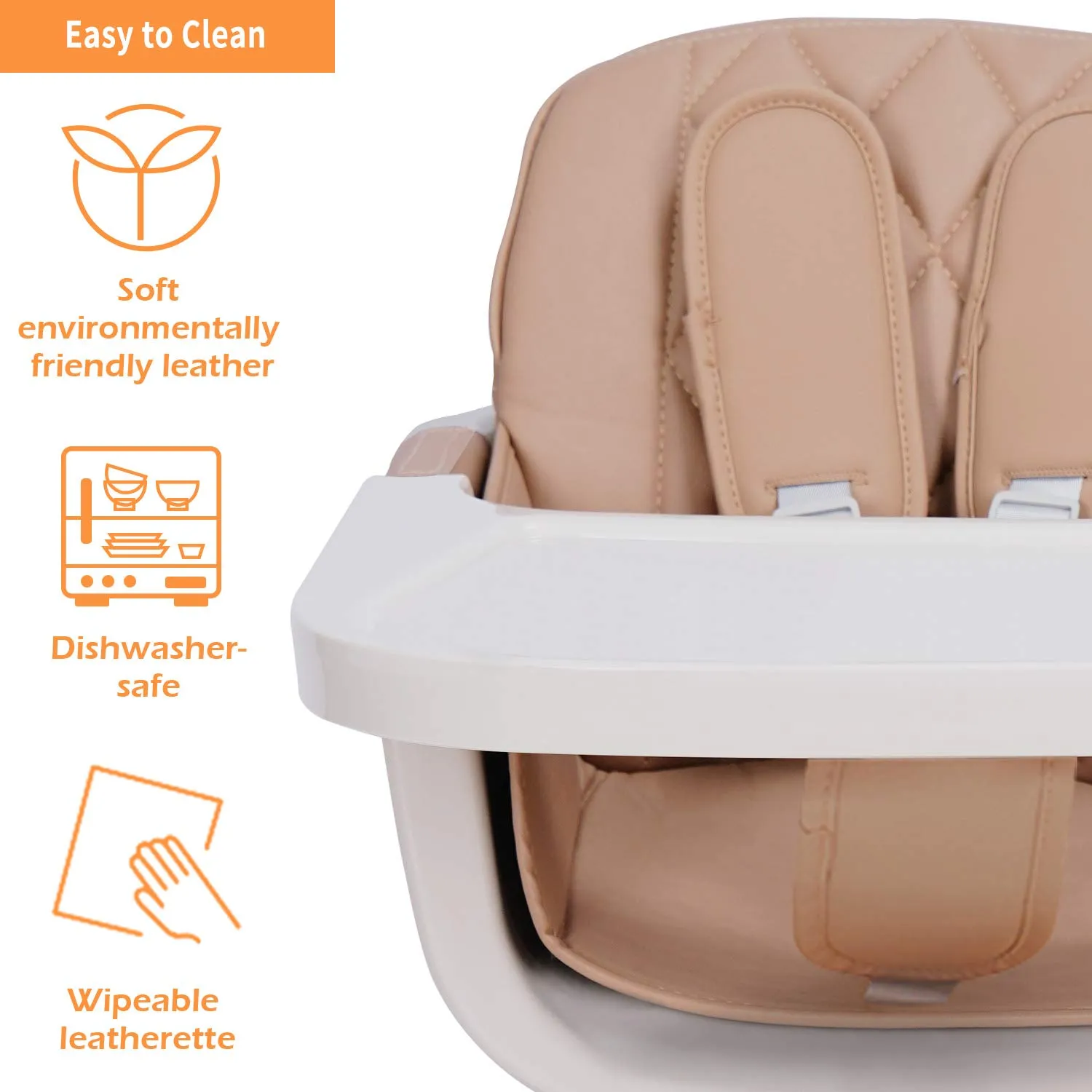 3-in-1 Convertible Wooden High Chair, High Chairs for Babies and Toddlers, Baby High Chair with Adjustable Legs & Dishwasher Safe Tray, Made of Sleek Hardwood & Premium Leatherette, Brown Color