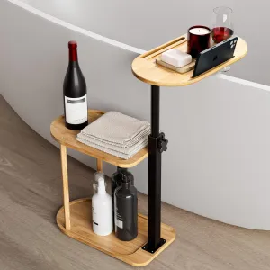 3 Layer Bath Tub Tray Table, Freestanding Bamboo Bath Tray Caddy for Tub Against Wall, Bath Table Tray Tub Shelf Bathroom Organizer Shelf for Luxury Spa and House Warming New Home