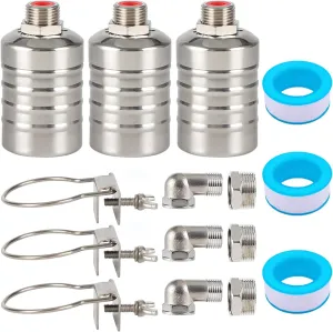 3 Pack Water Float Valve For Water Tank,1/2" to 3/4'' Fully Automatic Water Level Control Float Valve, 304 Stainless Steel Water Trough Float Valve For Water Tank Pool Livestock Troughs Distille