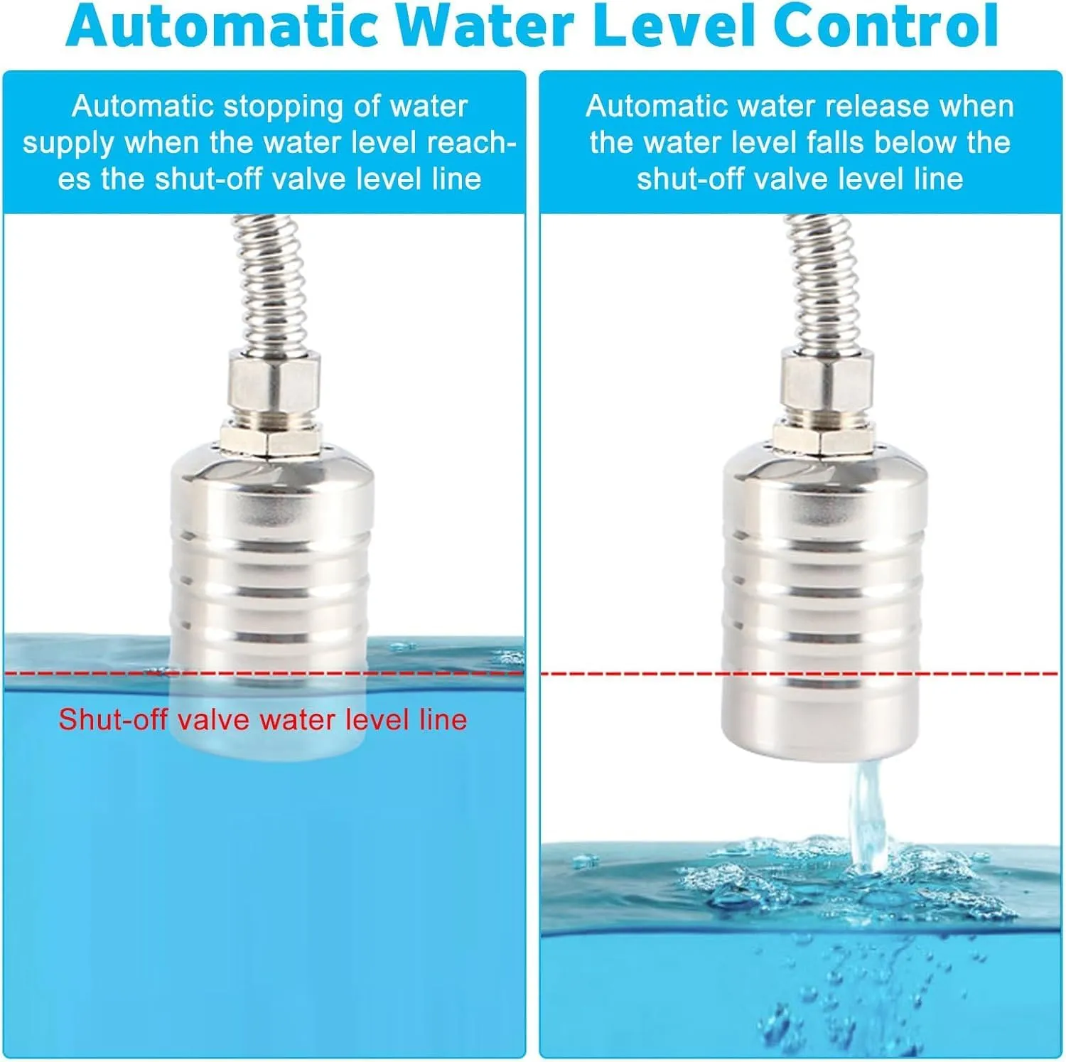 3 Pack Water Float Valve For Water Tank,1/2" to 3/4'' Fully Automatic Water Level Control Float Valve, 304 Stainless Steel Water Trough Float Valve For Water Tank Pool Livestock Troughs Distille