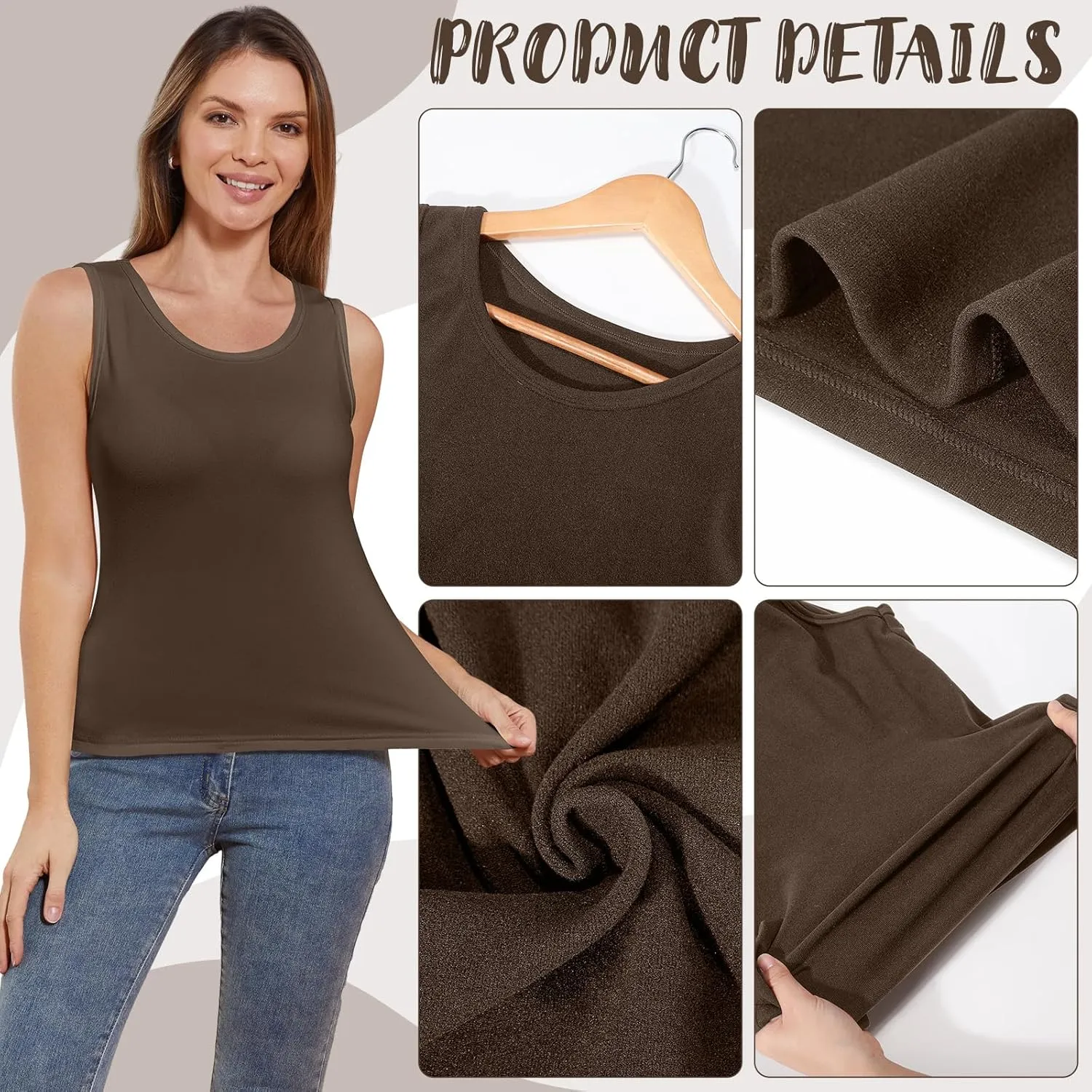 3 Pcs Womens Thermal Tank Tops Fleece Cami Underwear Tops Soft Sleeveless Undershirt Warm Base Layer Vest