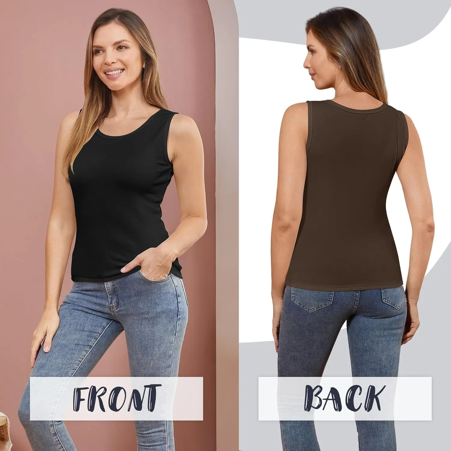 3 Pcs Womens Thermal Tank Tops Fleece Cami Underwear Tops Soft Sleeveless Undershirt Warm Base Layer Vest