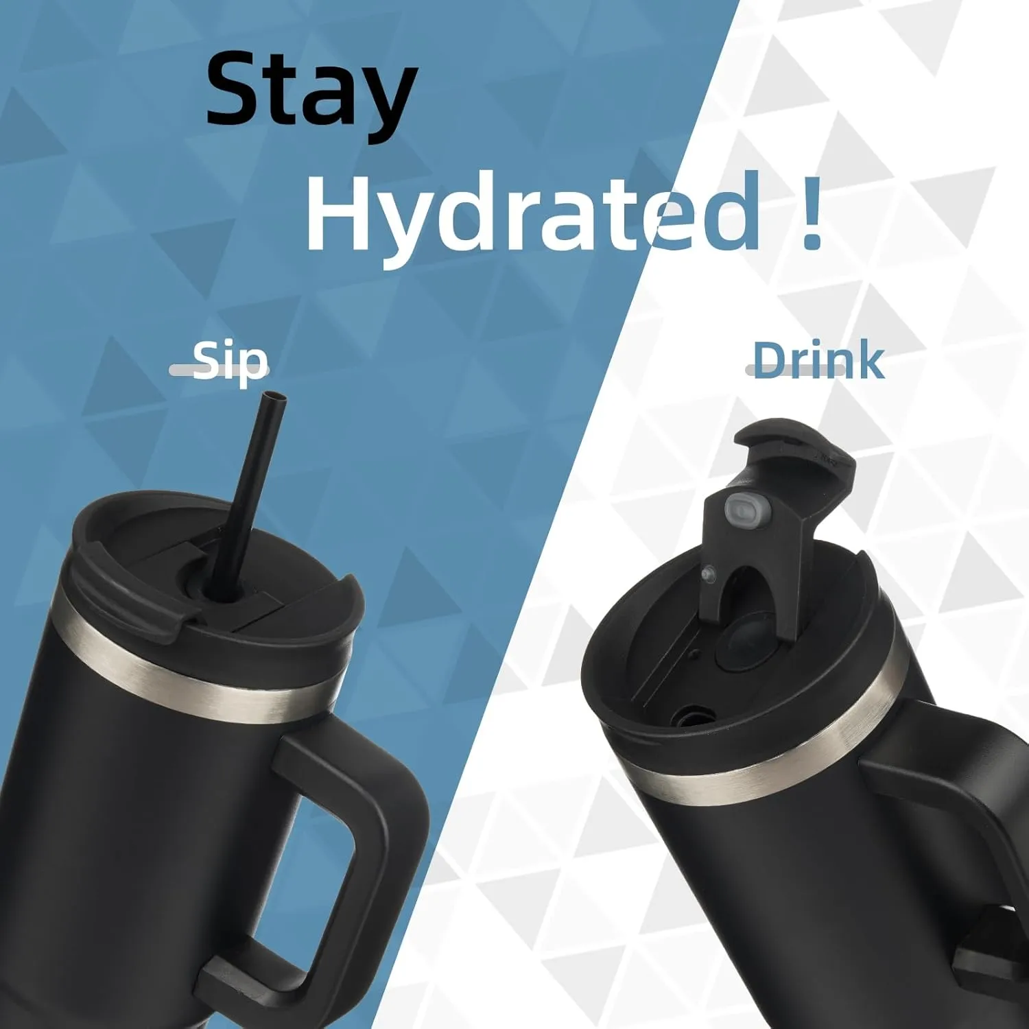 30 oz Tumbler with Handle and 2 Straws,2 in 1 Lid Insulated Water Bottle Stainless Steel Travel Coffee Mug,Black