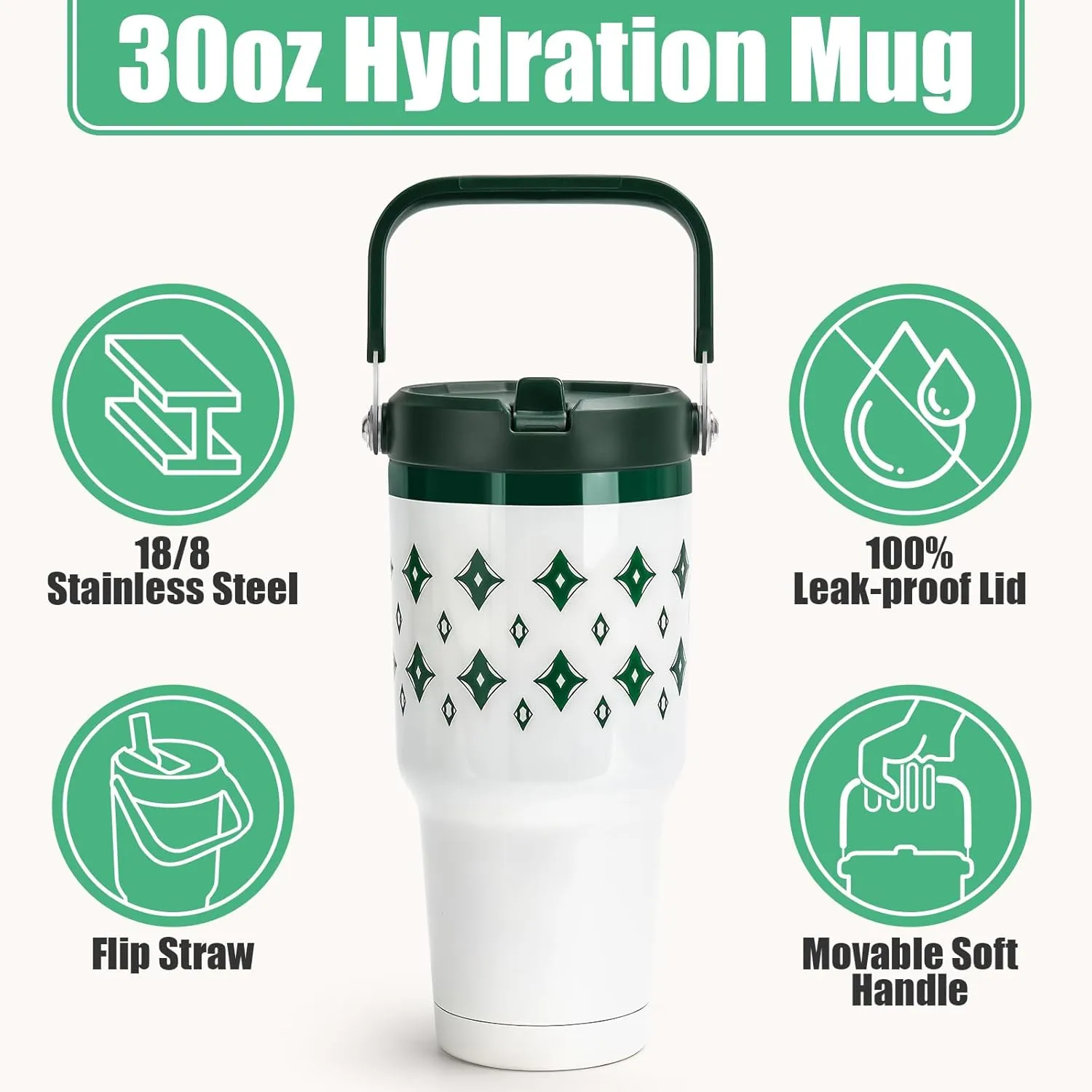 30 oz Tumbler with Lid and Straw, Stainless Steel Vacuum Insulated Tumblers with Flip Straw and Top Handle, Reusable Insulated Water Bottle for Home, Office, Leakproof, Fit in Cup Holder