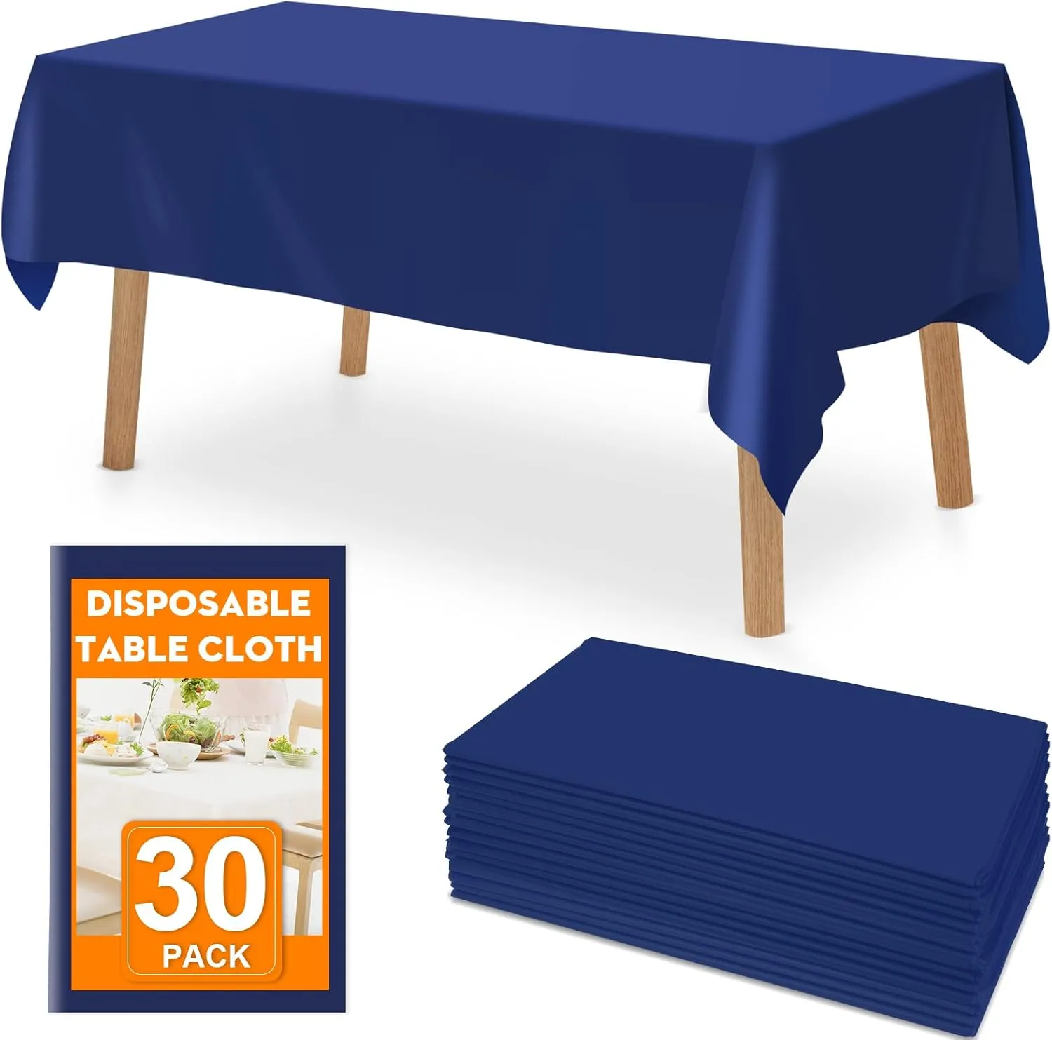 30 Pack Blue Plastic Table Cloths Disposable，54 x 108 Inches Plastic Table Cover for Rectangle Tables，Disposable Tablecloth for Dinning，Parties，BBQ，Wedding，Outdoor