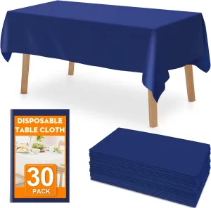 30 Pack Blue Plastic Table Cloths Disposable，54 x 108 Inches Plastic Table Cover for Rectangle Tables，Disposable Tablecloth for Dinning，Parties，BBQ，Wedding，Outdoor
