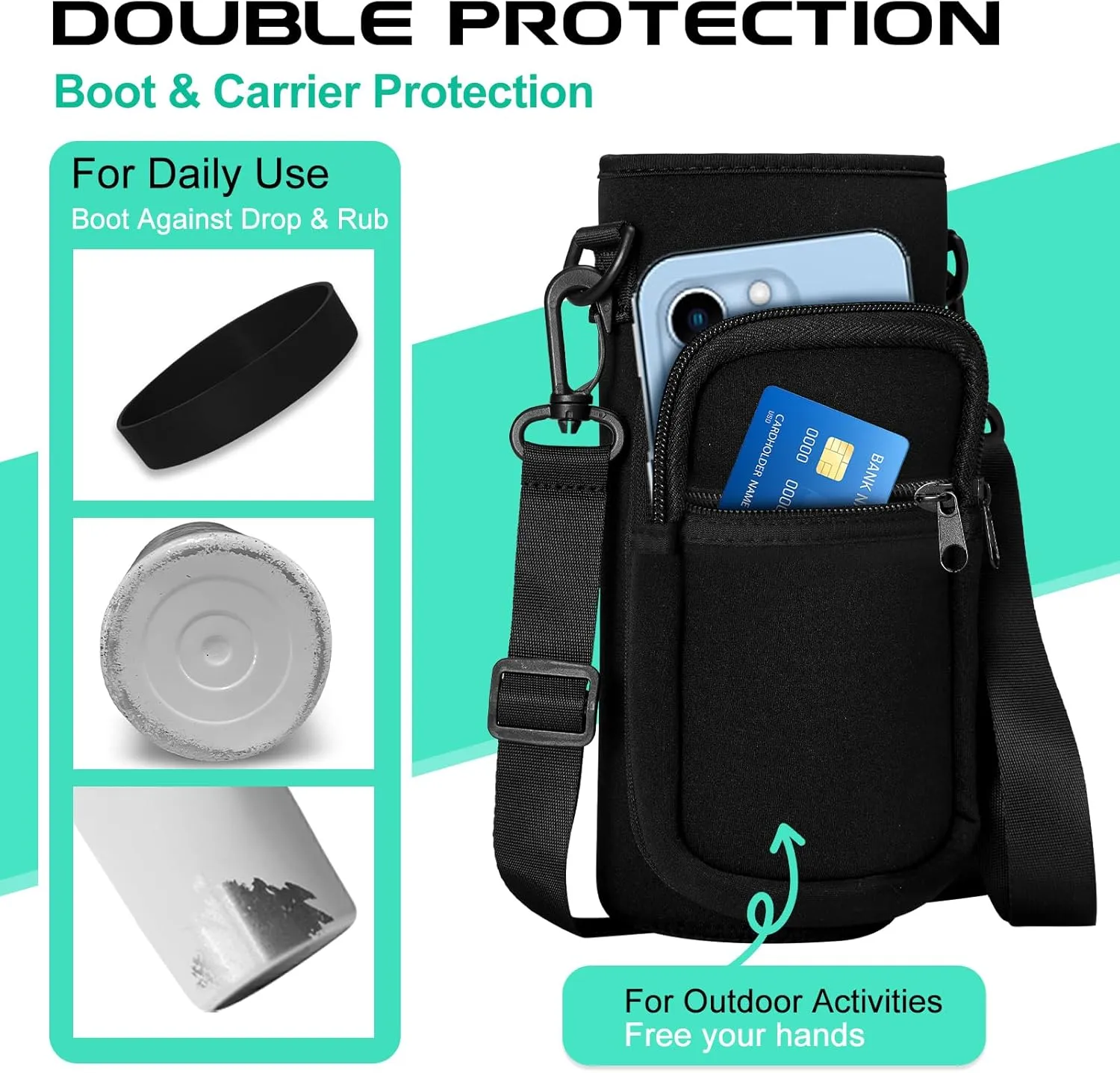 32/40/64oz Insulated Water Bottle with Paracord Handle, Sleeve Carry Strap, Straw Spout Lid, Wide Mouth Metal Canteen Sports Thermo Mug, Leak & Sweat Proof Cold Flask Jug for Camping Traveling