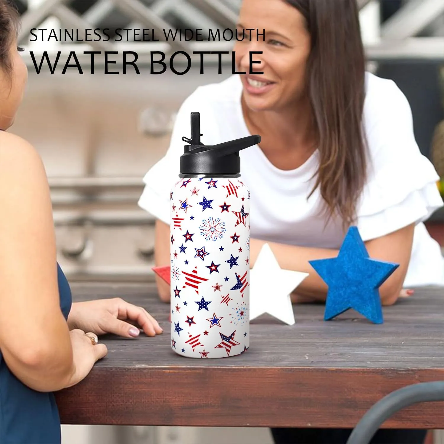 32oz 4th of July Flip Stainless Insulated Aater Water Bottle with Straw, American Flag Gym Hiking Sports Coffee Mug Cup Water Bottles,Patriotic Military Gifts For Veterans, Police