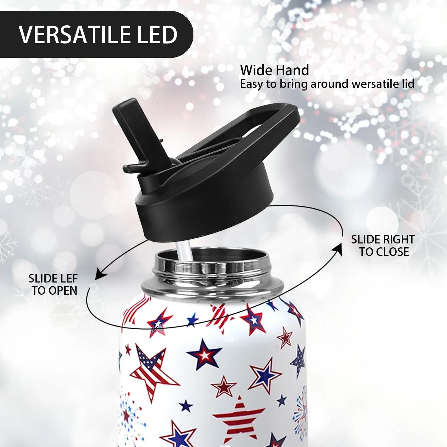 32oz 4th of July Flip Stainless Insulated Aater Water Bottle with Straw, American Flag Gym Hiking Sports Coffee Mug Cup Water Bottles,Patriotic Military Gifts For Veterans, Police