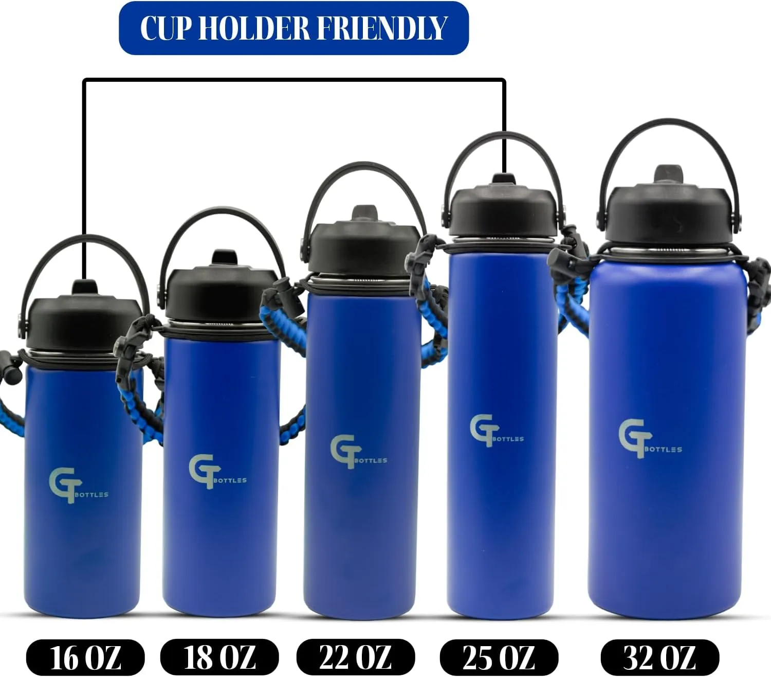 32oz Stainless Steel Vacuum Insulated Wide Mouth Water Bottle with 3 Lids and Paracord Handle for Hot & Cold Beverage (Dark Blue, 32oz)