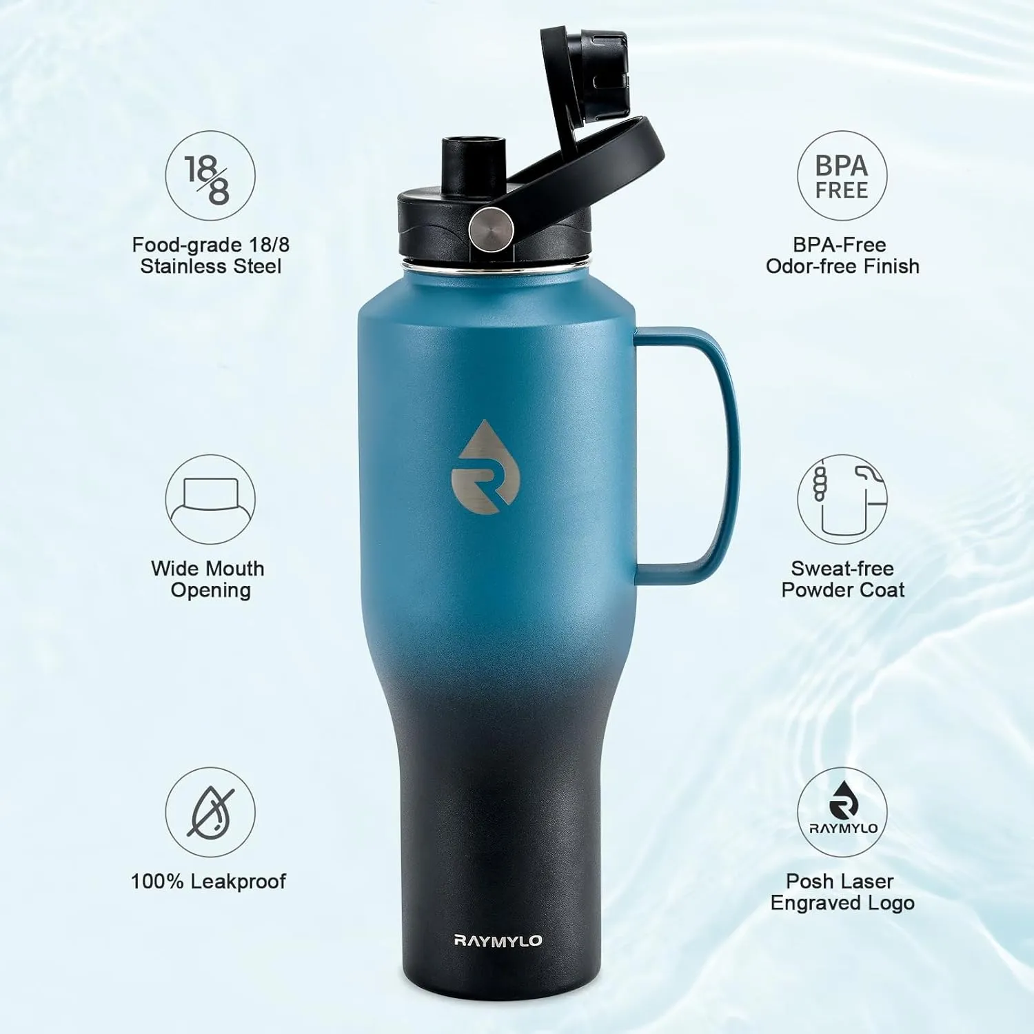 32oz Stainless Steel Water Bottle (Cold for 48 Hrs, Hot for 24 Hrs), Triple Wall Vacuum Insulated Water Bottle with Straw Lid, Spout Lid and Paracord Handle, Leakproof, Fit in Any Car Cup