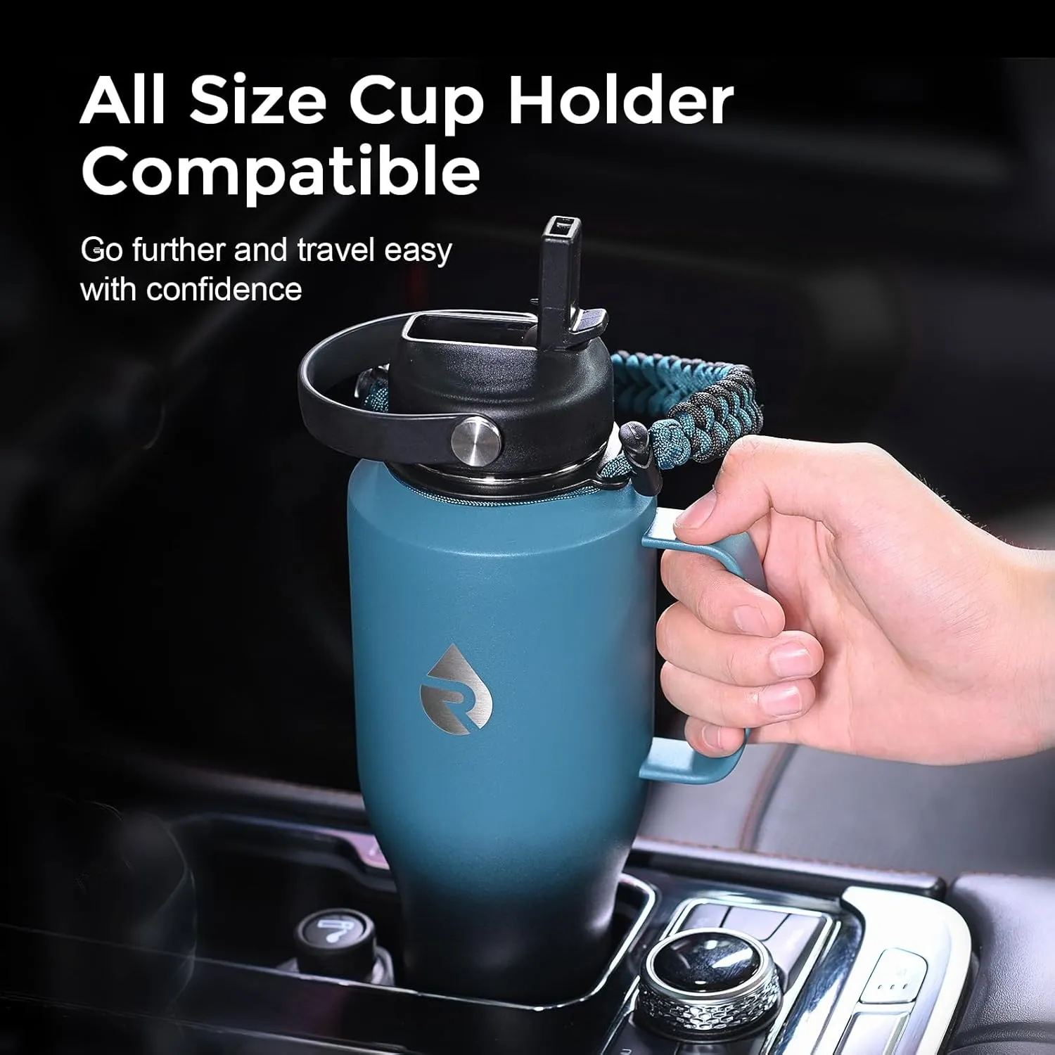 32oz Stainless Steel Water Bottle (Cold for 48 Hrs, Hot for 24 Hrs), Triple Wall Vacuum Insulated Water Bottle with Straw Lid, Spout Lid and Paracord Handle, Leakproof, Fit in Any Car Cup