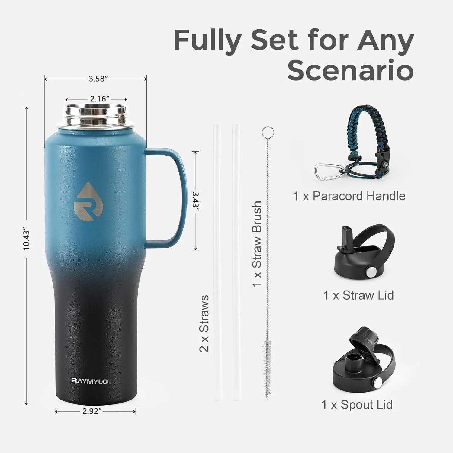 32oz Stainless Steel Water Bottle (Cold for 48 Hrs, Hot for 24 Hrs), Triple Wall Vacuum Insulated Water Bottle with Straw Lid, Spout Lid and Paracord Handle, Leakproof, Fit in Any Car Cup