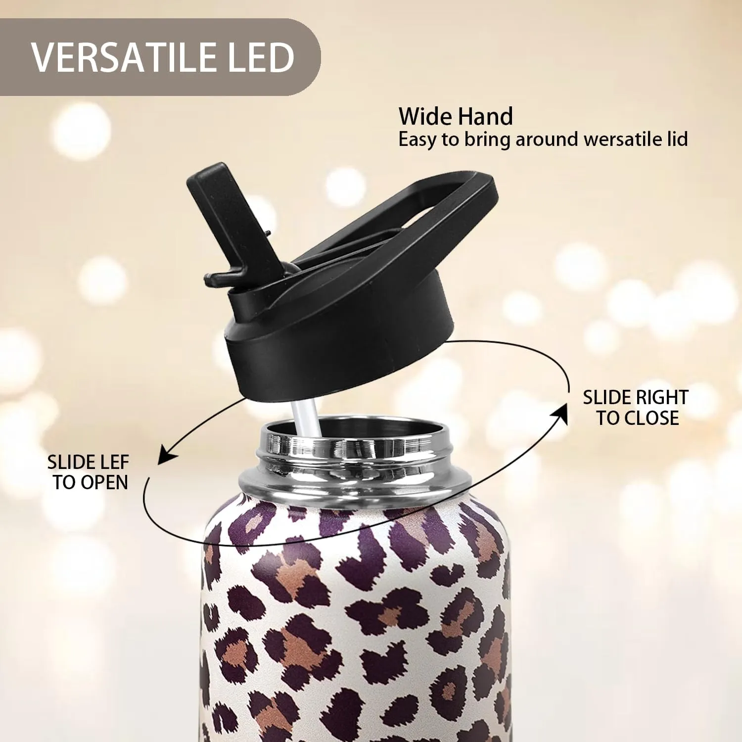 32ozLeopard Print Stainless Insulated Aater Water Bottle with Straw,Leopard Print Cheetah Gym Hiking Sports Coffee Mug Cup Water Bottles,Leopard Print Decor Stuff Accessories