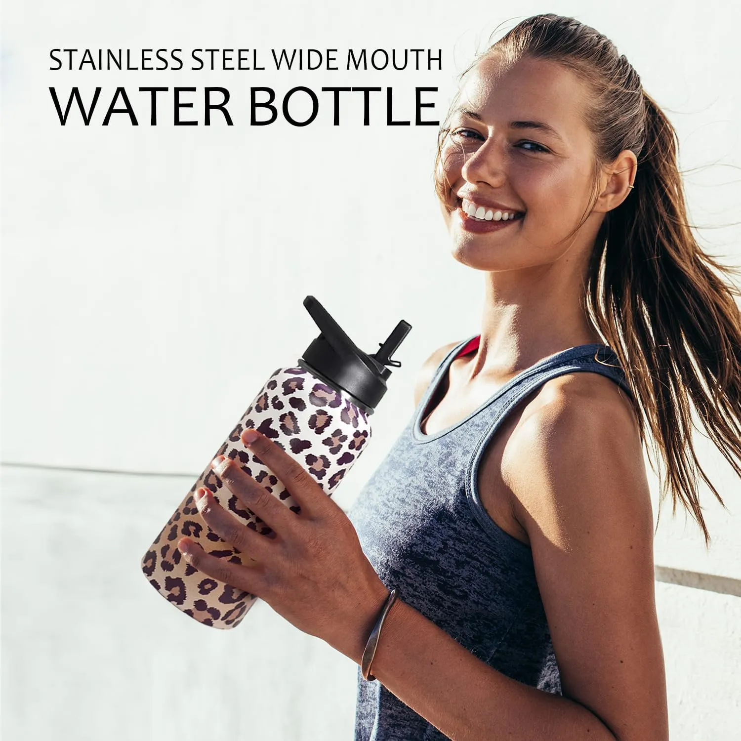 32ozLeopard Print Stainless Insulated Aater Water Bottle with Straw,Leopard Print Cheetah Gym Hiking Sports Coffee Mug Cup Water Bottles,Leopard Print Decor Stuff Accessories