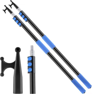 3.5 to 10.5 ft Telescoping Pole with Hook Extension Pole for Installing and Hanging String Lights Birdfeeders Reaching High Places