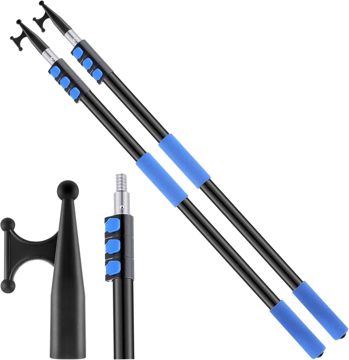 3.5 to 10.5 ft Telescoping Pole with Hook Extension Pole for Installing and Hanging String Lights Birdfeeders Reaching High Places