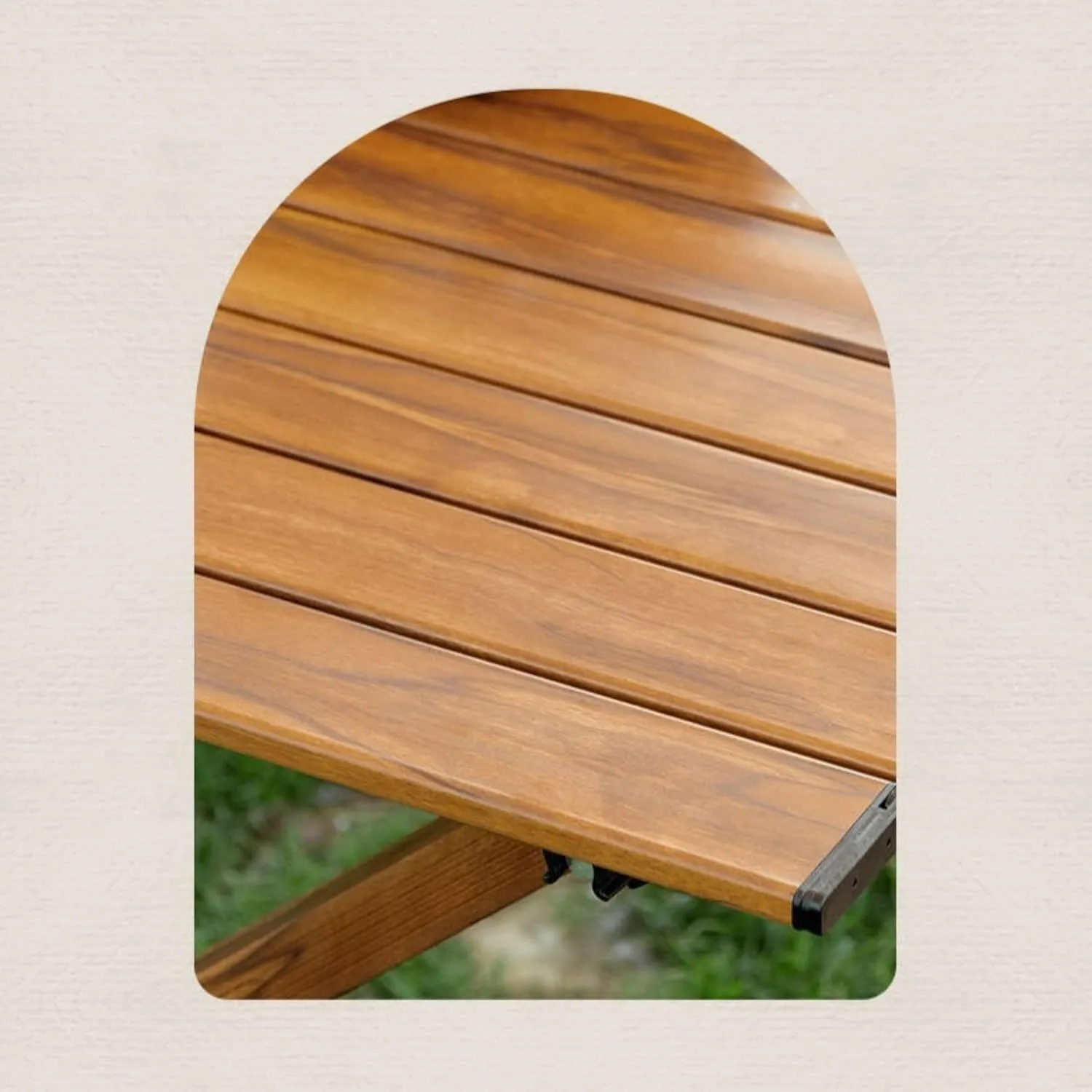 36''L Portable Rectangular Aluminum Outdoor Camping Table with Wooden Skin Roll-Up Table Top and Foldable Legs, Lightweight and Waterproof (Light Brown)