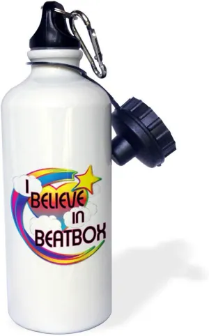 3dRose Beatbox Cute Believer Design-Sports Water Bottle, 21oz , 21 oz, Multicolor