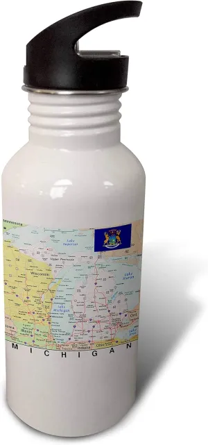 3dRose Image of Topographic Map of Michigan With State Flag - Water Bottle, 21oz , Sports, White