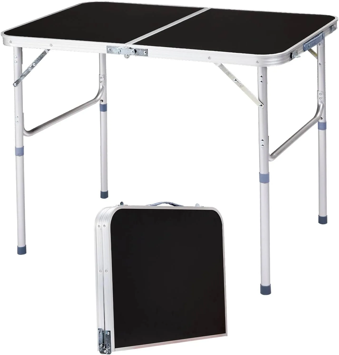 3ft Folding Camping Table, Portable Rectangular Dining Tables, Smooth Wood Grain Surface, Aluminum Picnic Table with Carry Handle, Multipurpose Patio Tables Easy to Clean (Black)
