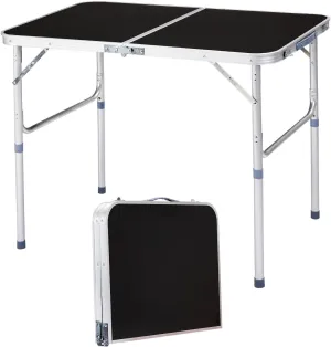 3ft Folding Camping Table, Portable Rectangular Dining Tables, Smooth Wood Grain Surface, Aluminum Picnic Table with Carry Handle, Multipurpose Patio Tables Easy to Clean (Black)