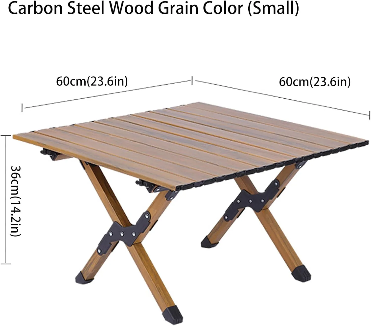4-6 People Camping Table, Roll-Up Lightweight Picnic Table with Large Aluminum Tabletop & Carrying Bag, Portable Outdoor Folding Table for Hiking, Backpacking & Fishing(Carbon Steel Wood Gra
