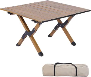 4-6 People Camping Table, Roll-Up Lightweight Picnic Table with Large Aluminum Tabletop & Carrying Bag, Portable Outdoor Folding Table for Hiking, Backpacking & Fishing(Carbon Steel Wood Gra