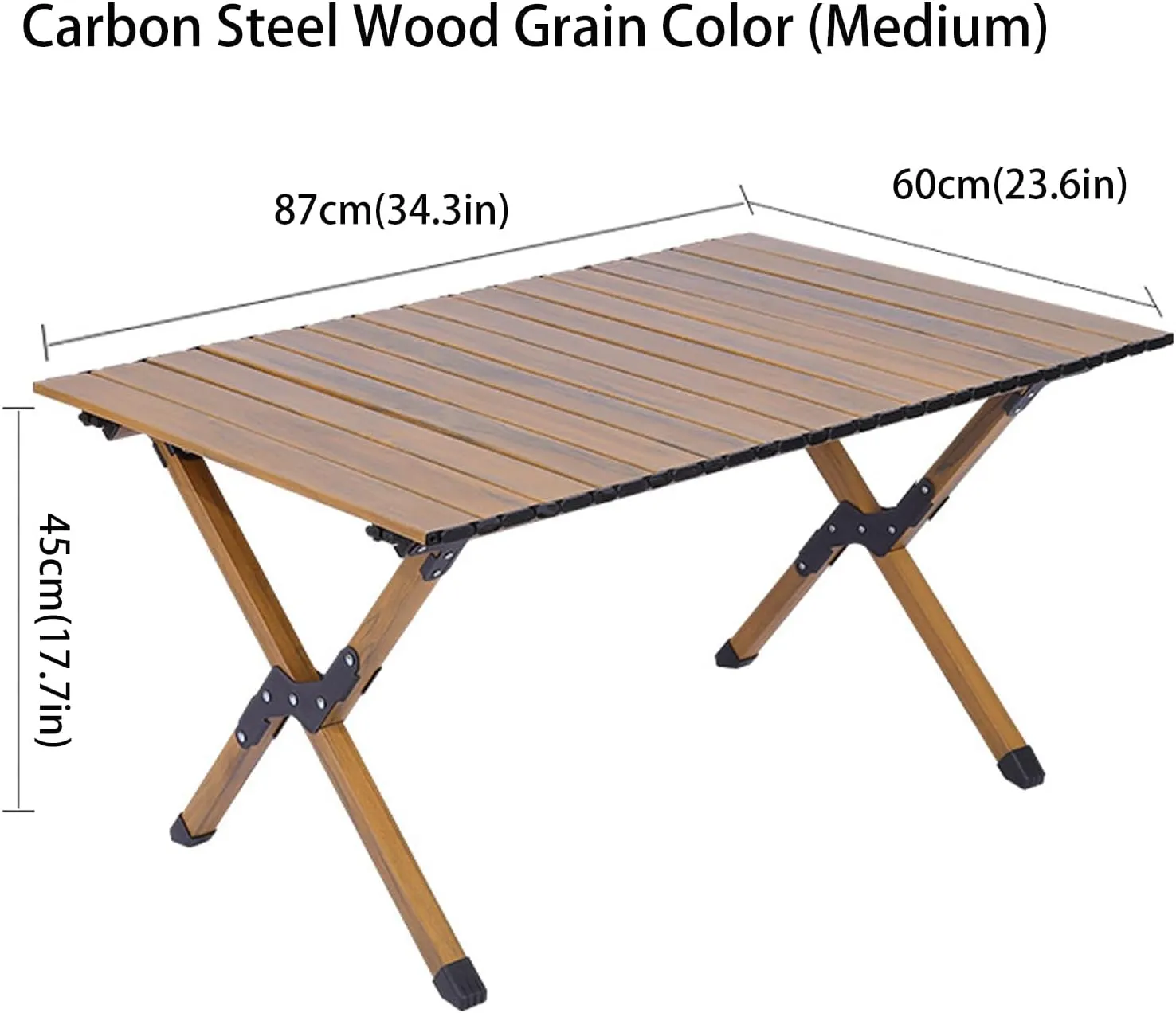 4-6 People Camping Table, Roll-Up Lightweight Picnic Table with Large Aluminum Tabletop & Carrying Bag, Portable Outdoor Folding Table for Hiking, Backpacking & Fishing(Carbon Steel Wood Gra