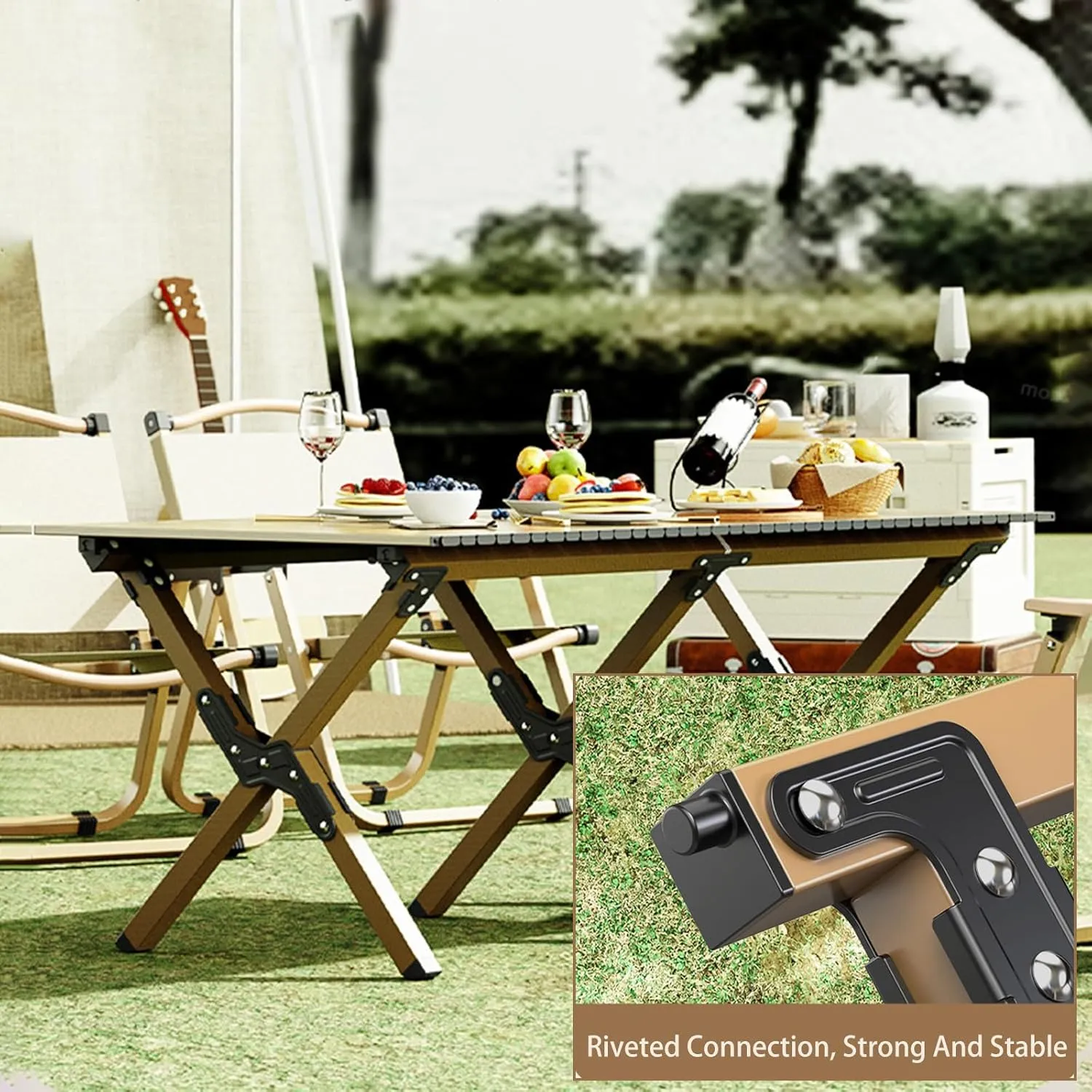 4-6 People Camping Table, Roll-Up Lightweight Picnic Table with Large Aluminum Tabletop & Carrying Bag, Portable Outdoor Folding Table for Hiking, Backpacking & Fishing(Carbon Steel Yellow,L