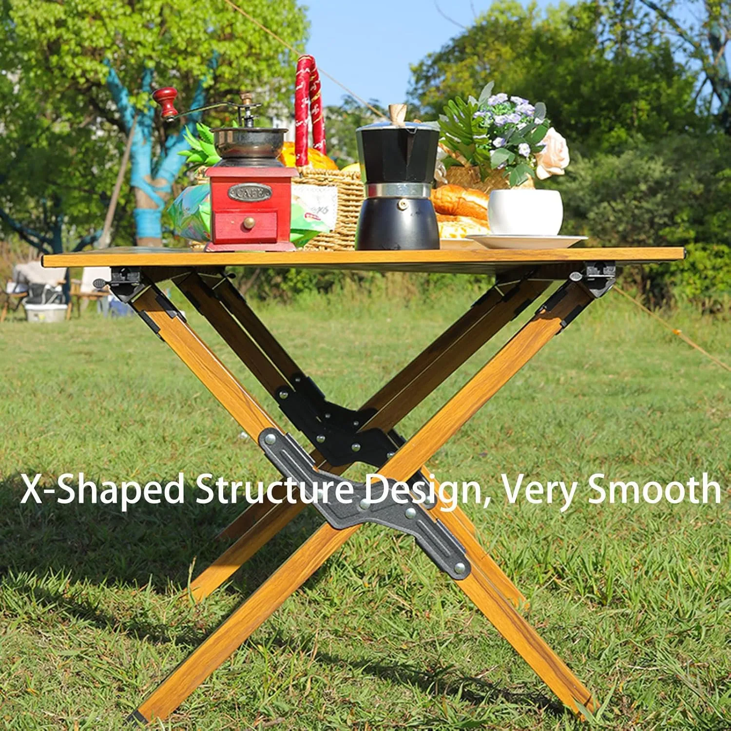 4-6 People Camping Table, Roll-Up Lightweight Picnic Table with Large Aluminum Tabletop & Carrying Bag, Portable Outdoor Folding Table for Hiking, Backpacking & Fishing(Carbon Steel Yellow,L