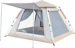 4-6 Person Camping Tent Instant Pop Up Tent Large Waterproof Windproof Family Tents with Sun Shade Porch Outdoor Easy Setup Tent for Camping Hiking Mountaineering (Color : Beige, Size : C)