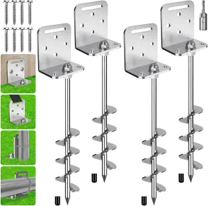 4 Pack 18 Inch Trampoline Ground Anchors Screw in Earth Anchor Stakes kit with L-Shaped Brackets 20MM Spiral Swingset Anchors for Swing Set, Tent, Canopy, Carport, Sheds, Playset, Mobile Home