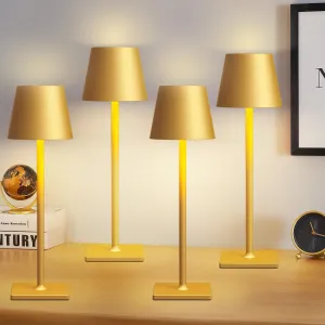 4 Pack Cordless Table Lamps, Portable Rechargeable Lamp, 6000mAh Battery Operated, 3 Color Dimmable LED Table Light for Restaurant/Bedroom/Outdoor Party/Camping/Cafe Night Light(Gold)