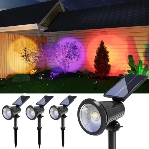 4 Pack Multiple Colors Changing Solar Powered Spotlights Outdoor Waterproof LED Lamp Night Light Dusk to Dawn for House Yard Tree, Garden, Statues, 8 Colorful Modes, Accent Decorative Uplighting