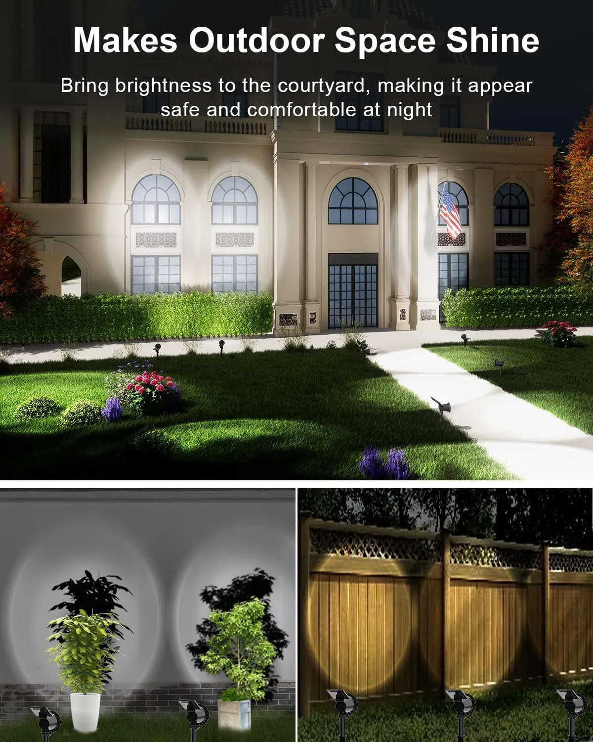 4 Pack Solar Powered Spotlights Outdoor Waterproof Ultra Bright Sunset Spot LED Lights for Tree, Flag, Lawn, Statue, Pool, Outside Landscape Uplighting for Garden, House, Wall, Yard, Cool White